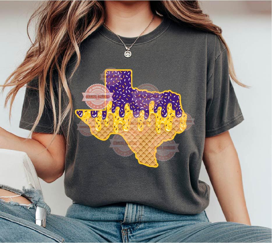 Texas Drip PNG: Purple Gold Waffle Cone Ice Cream, Sublimation Shirt Design (Digital Download)