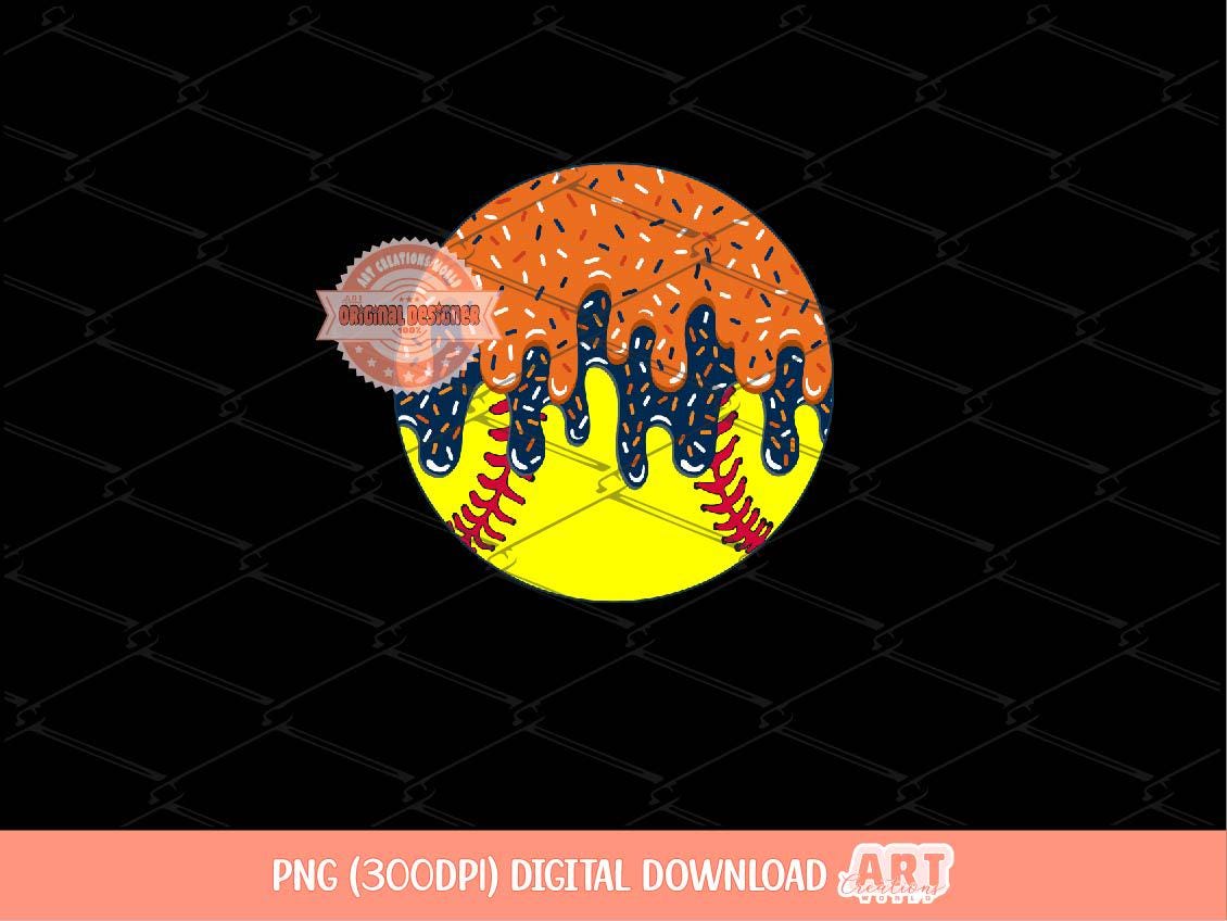 Orange Navy Drip Softball PNG: Dripping Ice Cream Ball Clipart shirt Design (Digital Download)