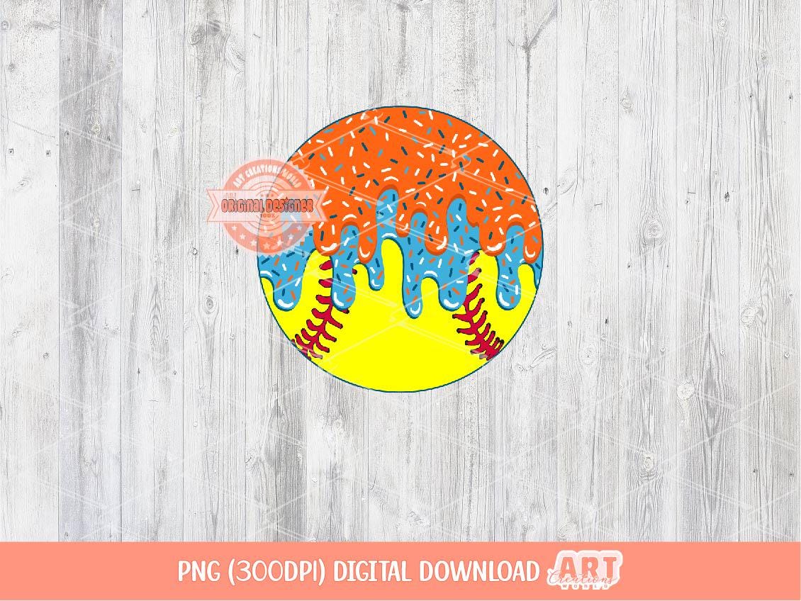 Orange Light Blue Drip Softball PNG: Dripping Ice Cream Ball Clipart shirt Design (Digital Download)