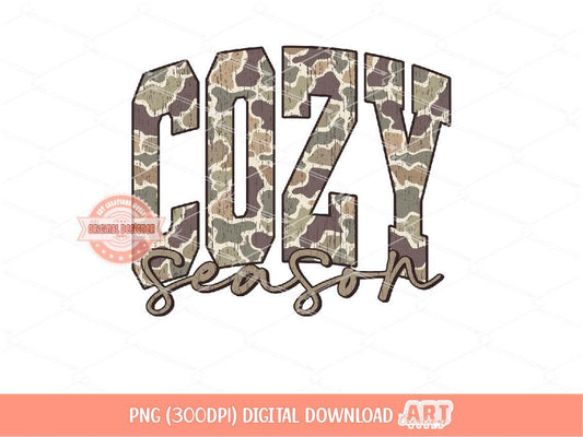 Cozy Season Grunge Camo PNG, Arched Distressed Varsity Retro Old School Camouflage Sublimation Fall Shirt Design Digital Download