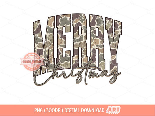 Merry Christmas Grunge Camo PNG, Arched Distressed Varsity Retro Old School Camouflage Sublimation Holidays Shirt Design Digital Download