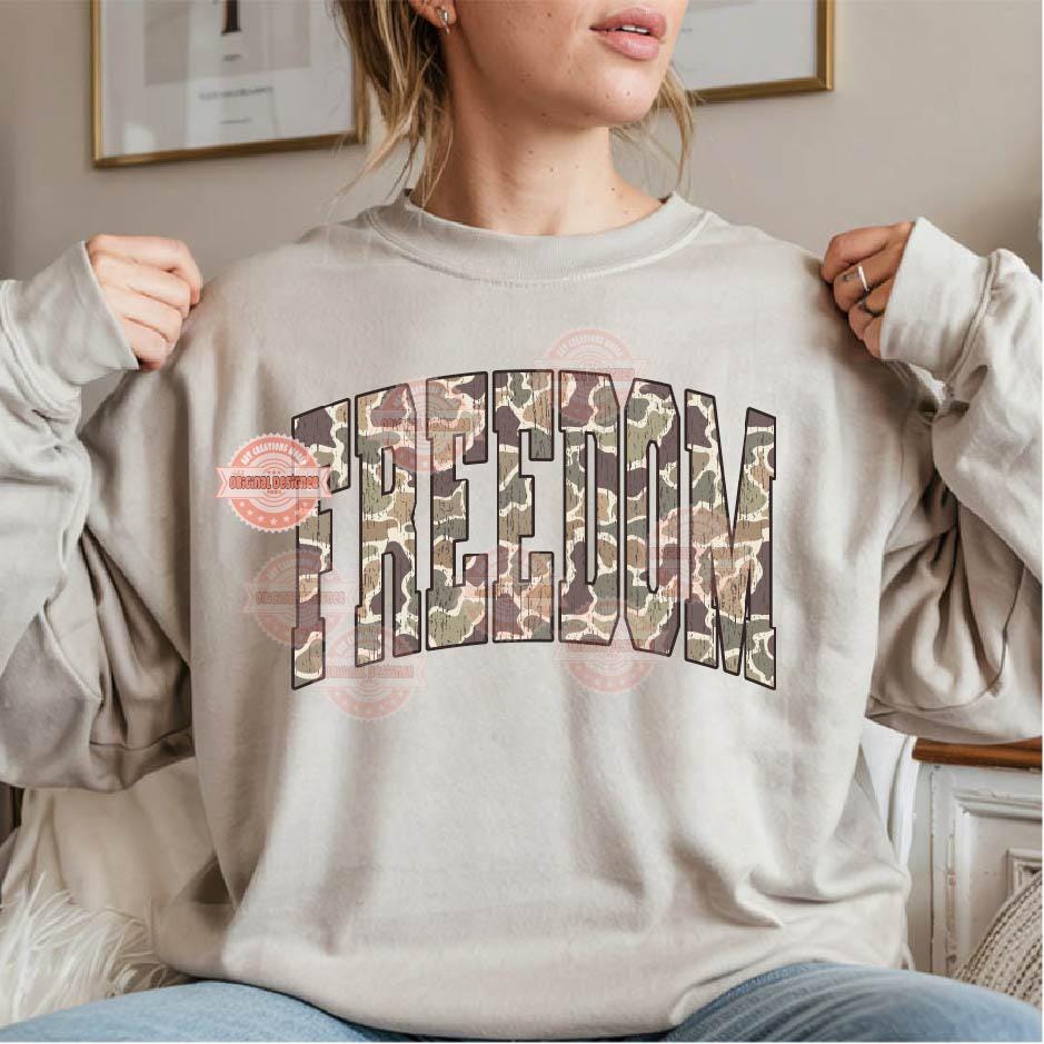 Freedom Grunge Camo PNG: Distressed Varsity Sublimation Design (Digital Download)