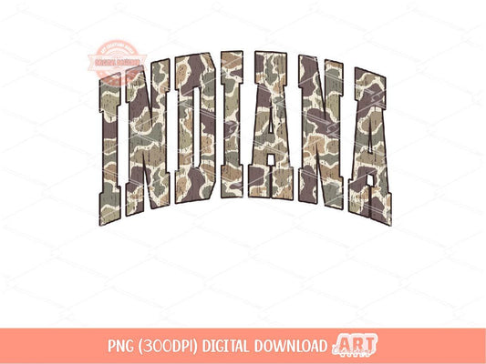 Indiana Grunge Camo PNG, Arched Distressed Varsity Retro Old School Camouflage Sublimation Trendy Shirt Design Digital Download
