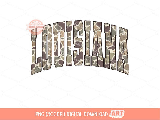 Louisiana Grunge Camo PNG, Arched Distressed Varsity Retro Old School Camouflage Sublimation Trendy Shirt Design Digital Download