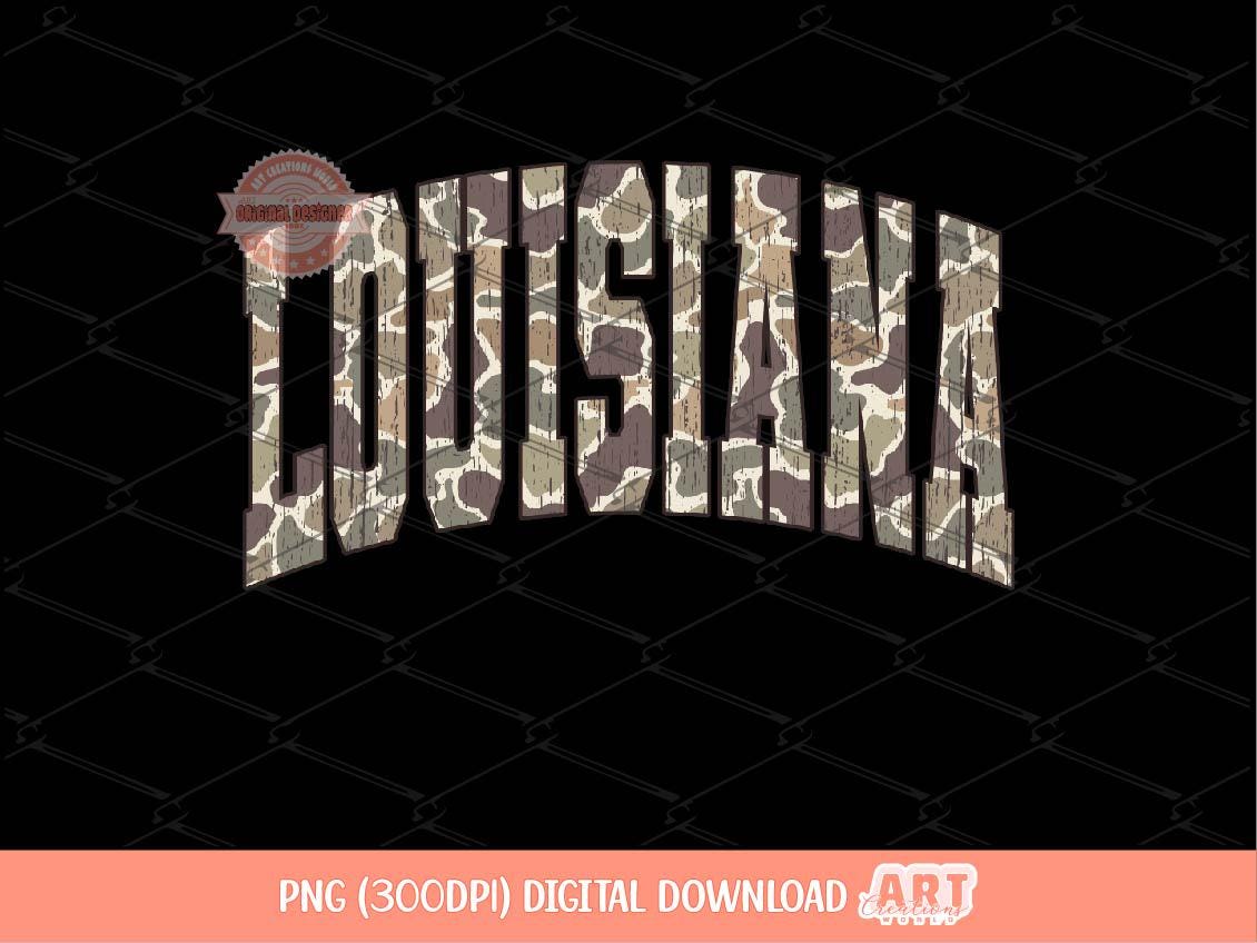 Louisiana Grunge Camo PNG, Arched Distressed Varsity Retro Old School Camouflage Sublimation Trendy Shirt Design Digital Download