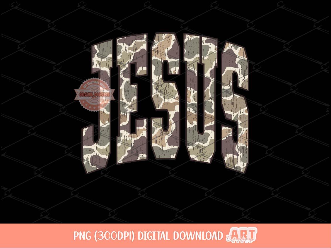 Jesus Grunge Camo PNG, Arched Distressed Varsity Retro Old School Camouflage Sublimation Trendy Shirt Design Digital Download