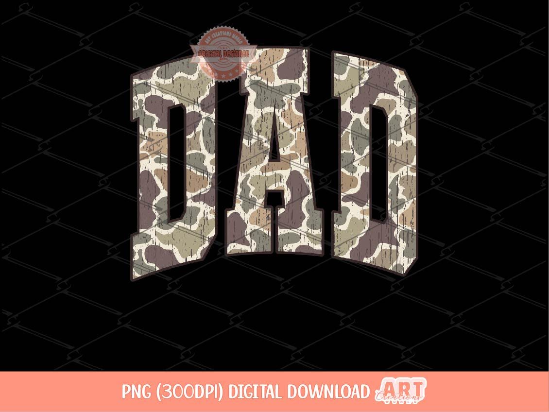 Dad Grunge Camo PNG, Arched Distressed Varsity Retro Old School Camouflage Sublimation Trendy Daddy Shirt Design Digital Download
