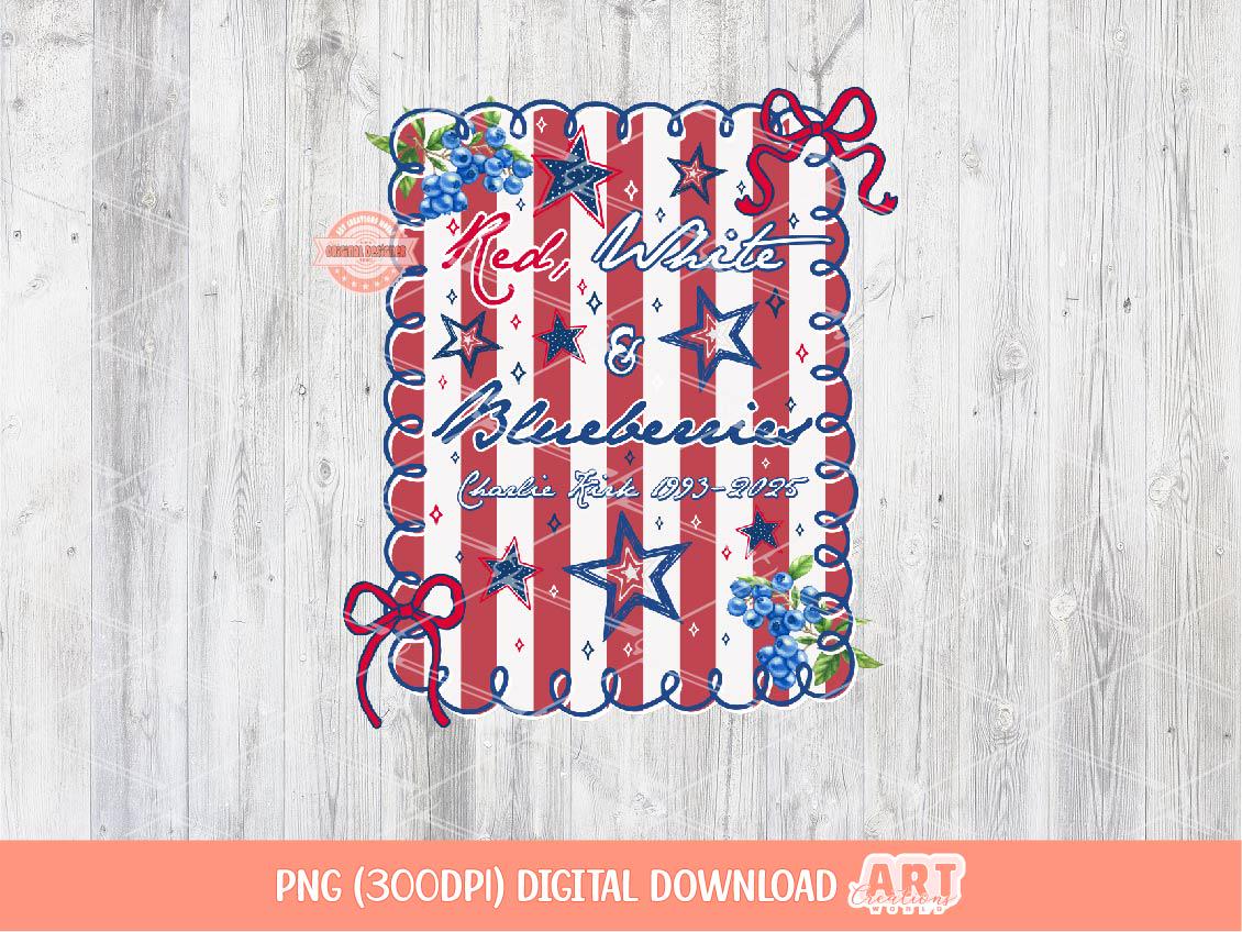 Red White and Blueberries PNG, Preppy Charlie Memorial Freedom Coquette Shirt Design Digital Download