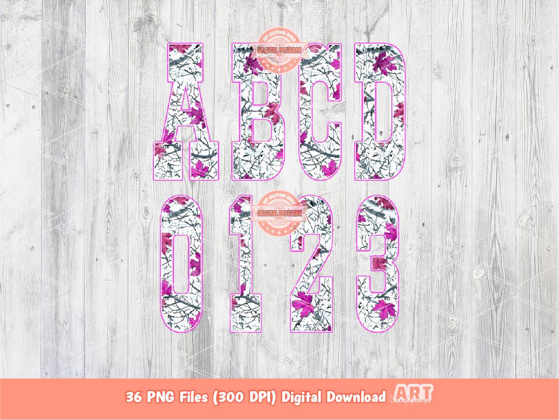 Pink Gray Camo Alphabet PNG: Hunting Military Western Letters & Numbers Clipart (Digital Download)