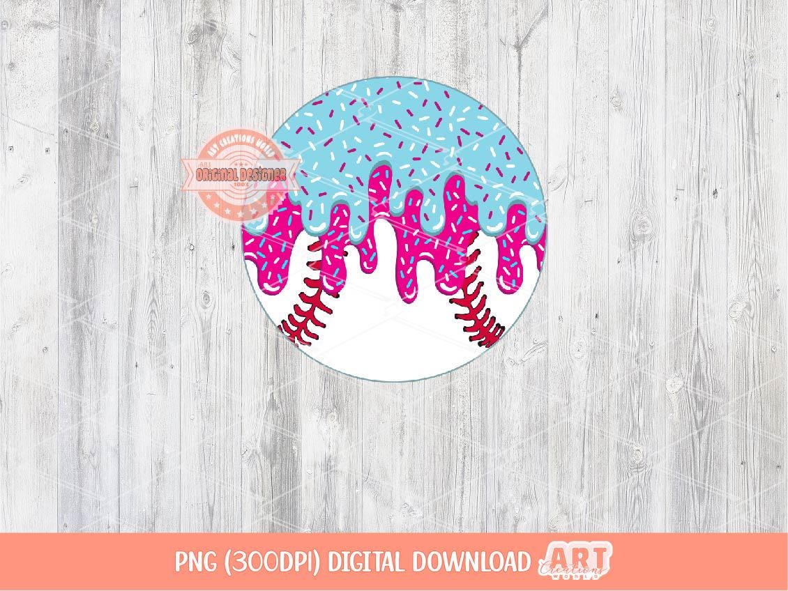 Drippy Baseball Ball PNG: Pink Blue Ice Cream Cone Clipart (Digital Download)