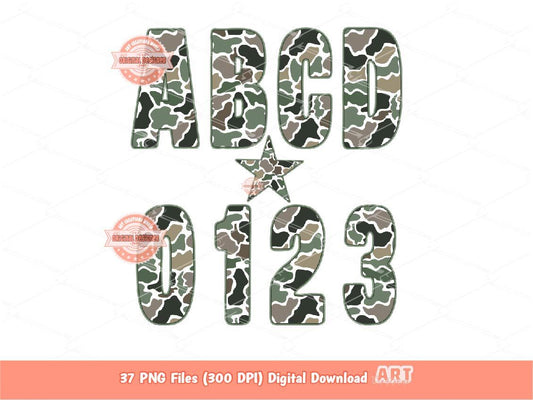 Camo Alphabet PNG: Hunting Army Letters & Numbers Clipart (Digital Download)