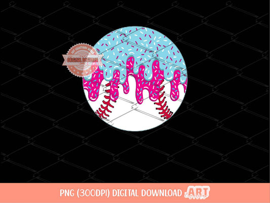 Drippy Baseball Ball PNG: Pink Blue Ice Cream Cone Clipart (Digital Download)