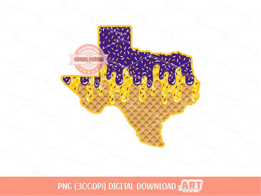 Texas Drip PNG: Purple Gold Waffle Cone Ice Cream, Sublimation Shirt Design (Digital Download)