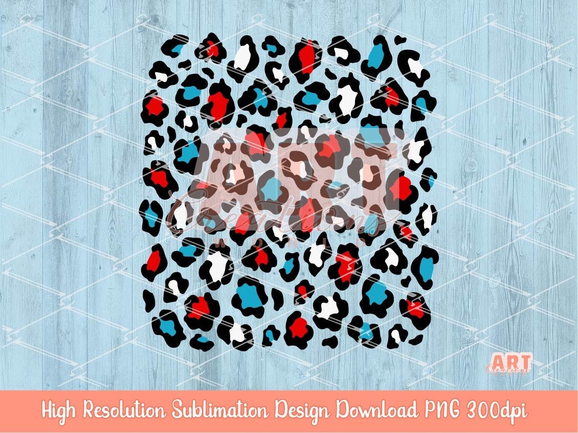 Red White Blue Leopard Print PNG, Patriotic Sublimation Background Clipart (Digital Download)