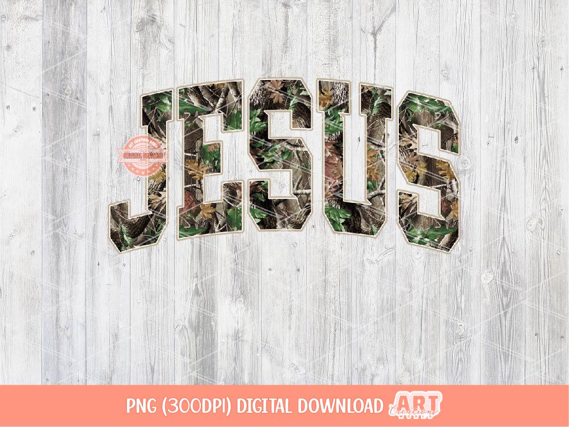 Jesus Forest Camo PNG, Realistic Camouflage Tree Sublimation Shirt Design (Digital Download)