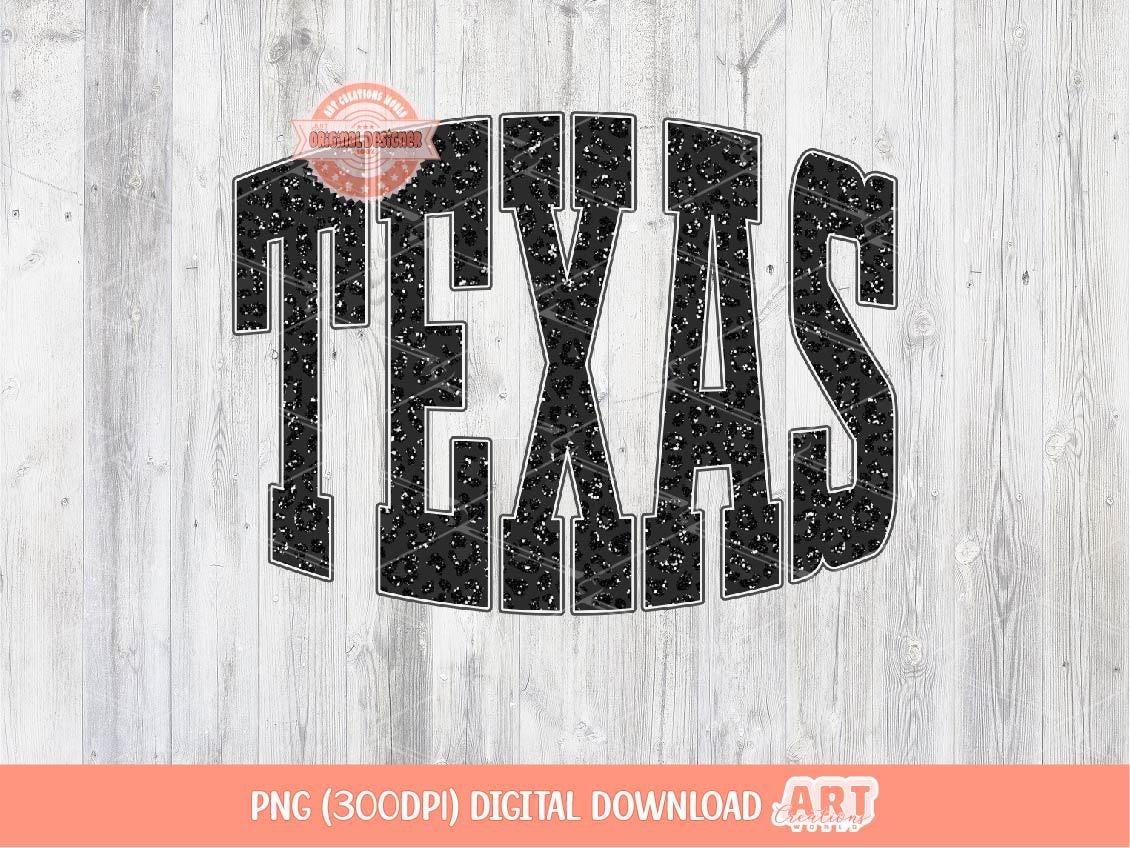 Texas Black Glitter Leoaprd PNG, Retro Sublimation Shirt Design (Digital Download)