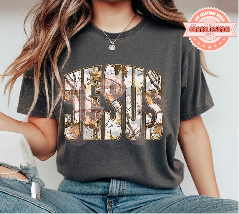 Jesus Gray Gold Camo PNG, Christian Sublimation Shirt Design (Digital Download)