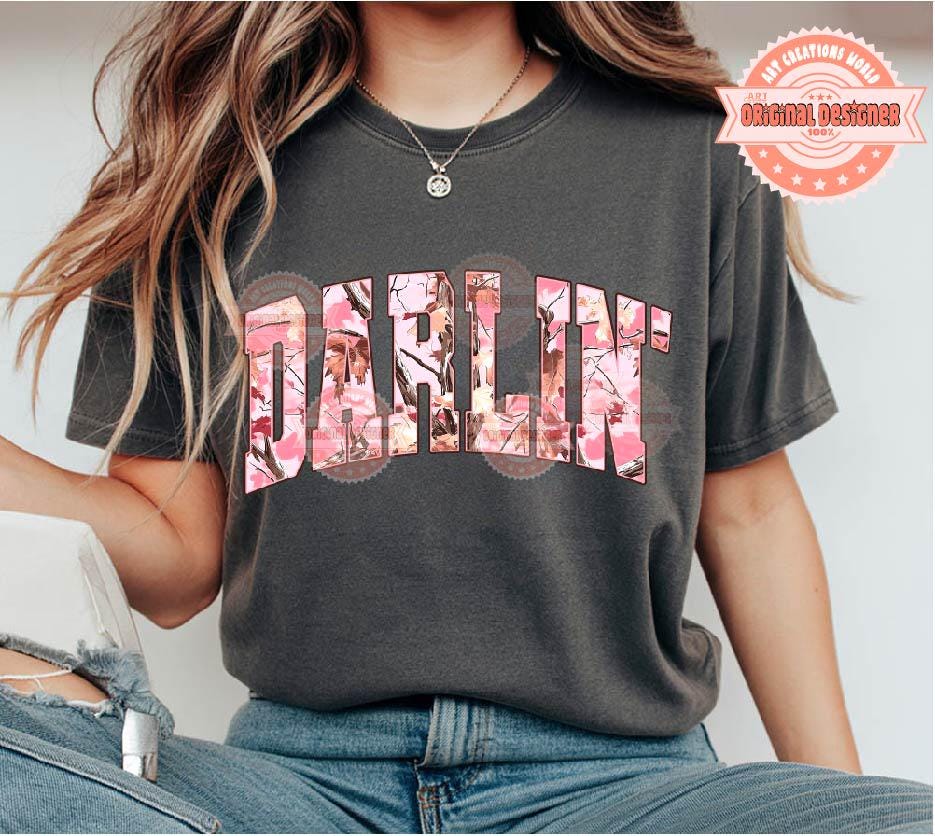 Darlin Pink Camo PNG, Arched Western Cowgirl Shirt Design (Digital Download)