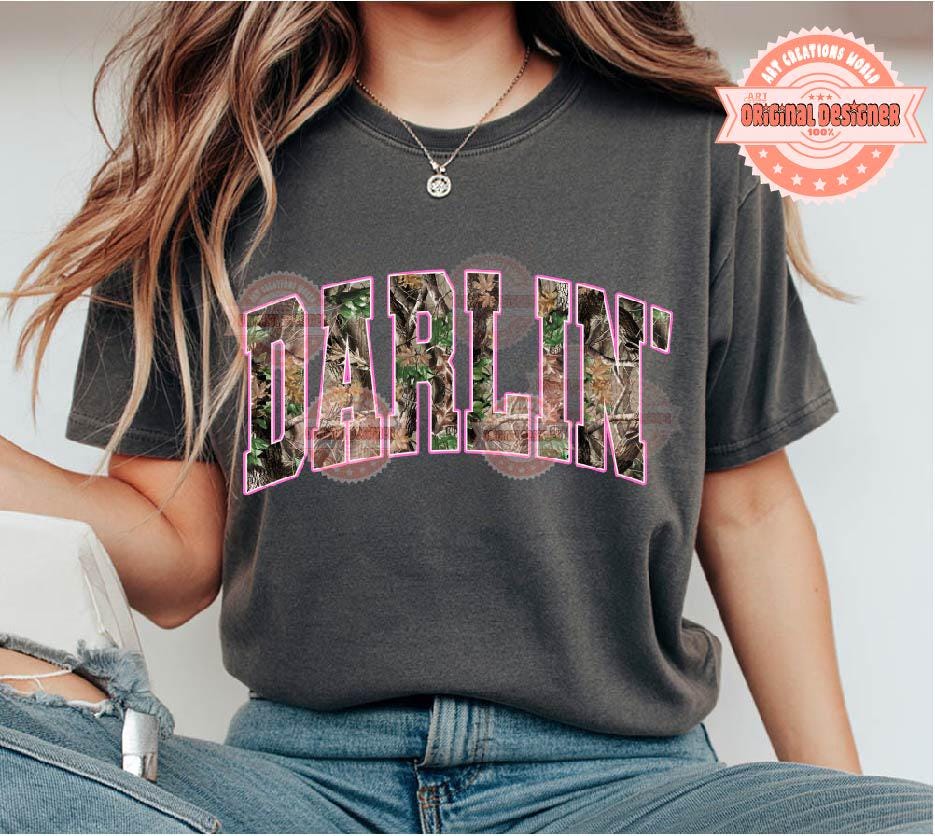 Darlin' Forest Camo PNG, Realistic Camouflage Sublimation Cowgirl Shirt Design (Digital Download)