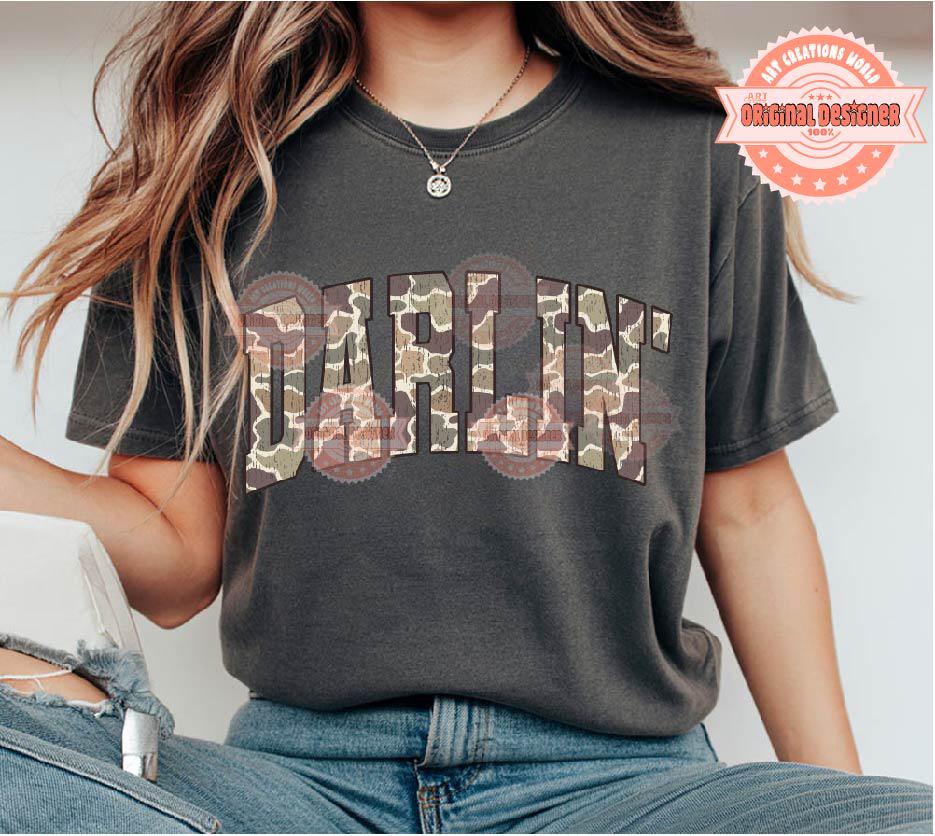 Darlin Grunge Camo PNG, Retro Camouflage Sublimation Western Shirt Design (Digital Download)