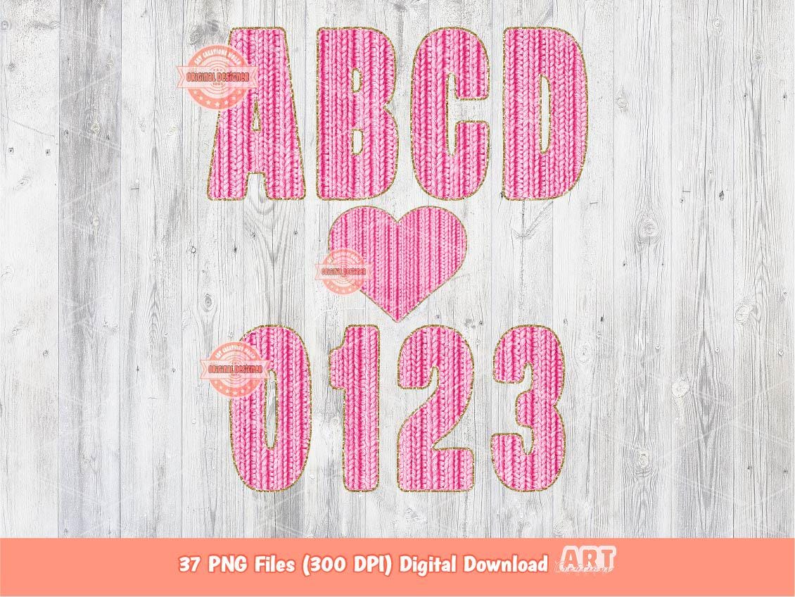 Faux Yarn Alphabet PNG, Pink Crochet Letters & Numbers Clipart (Digital Download)