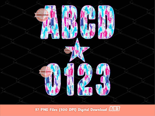 Bright Brushstroke Alphabet PNG, Preppy Letters & Numbers Clipart (Digital Download)