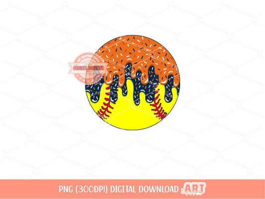 Orange Navy Drip Softball PNG: Dripping Ice Cream Ball Clipart shirt Design (Digital Download)