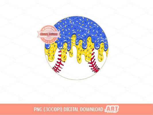Blue Gold Drip Baseball PNG: Ice Cream Sports Ball Clipart (Digital Download