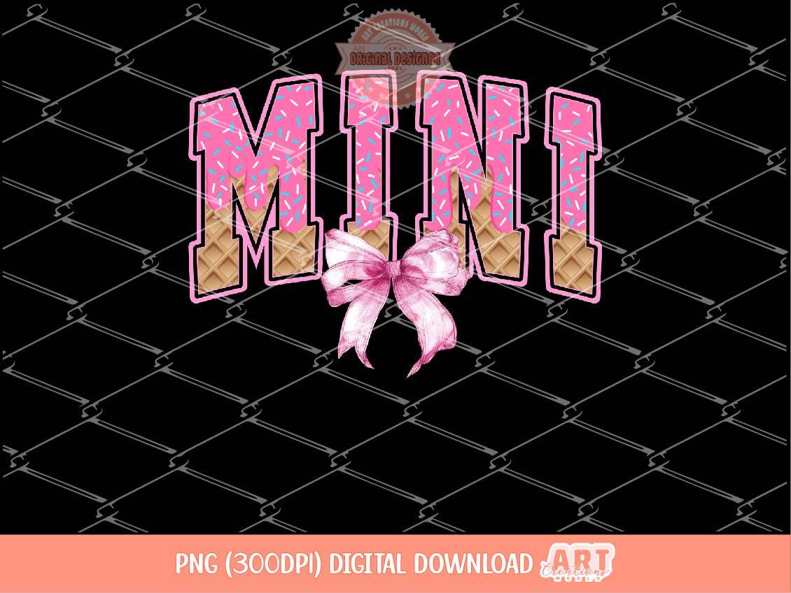 Mini Drip ice Cream PNG, Pink Coquette Bow, Waffle Cone Mini Sublimation Shirt Design