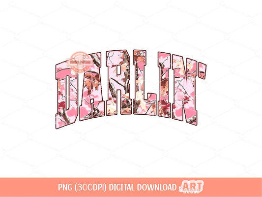 Darlin Pink Camo PNG, Arched Western Cowgirl Shirt Design (Digital Download)