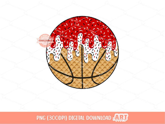 Red White Drip Basketball PNG: Ice Cream Waffle Cone Sports Clipart (Digital Download)