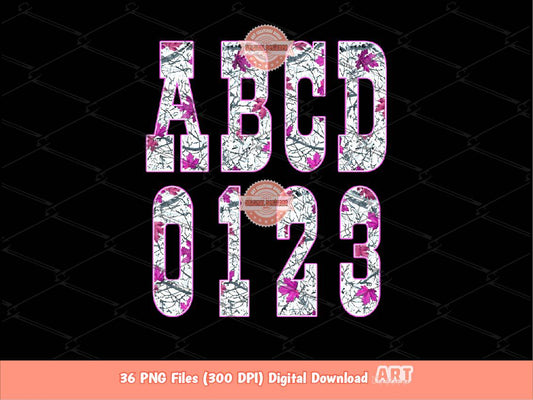 Pink Gray Camo Alphabet PNG: Hunting Military Western Letters & Numbers Clipart (Digital Download)