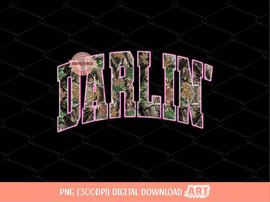 Darlin' Forest Camo PNG, Realistic Camouflage Sublimation Cowgirl Shirt Design (Digital Download)