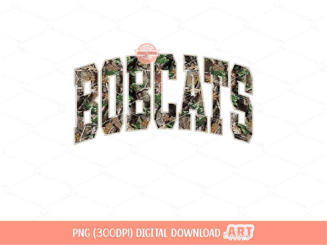 Bobcats Forest Camo PNG, Realistic Camouflage Tree School Mascot Sublimation Shirt Design