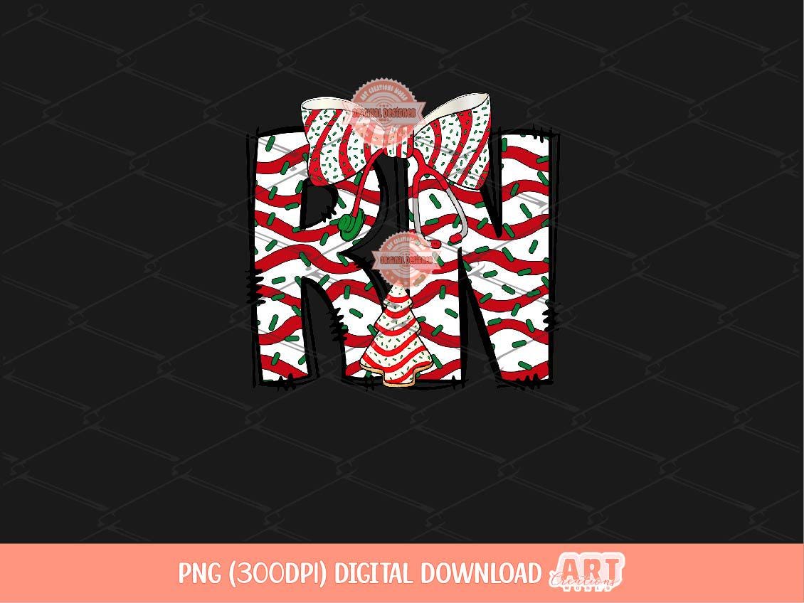RN Christmas Tree Cake PNG, Coquette Stethoscope bow Sublimation Nurse Shirt Design Digital Download