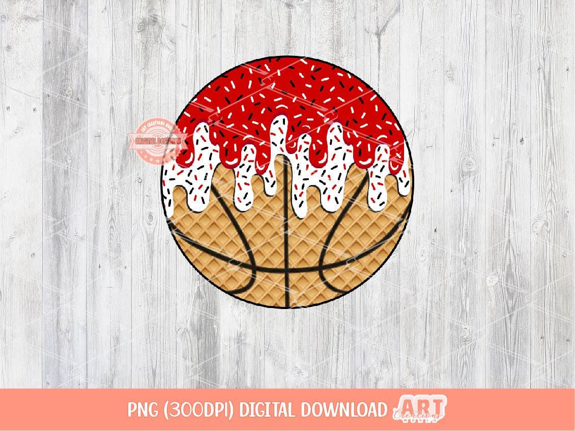 Red White Drip Basketball PNG: Ice Cream Waffle Cone Sports Clipart (Digital Download)
