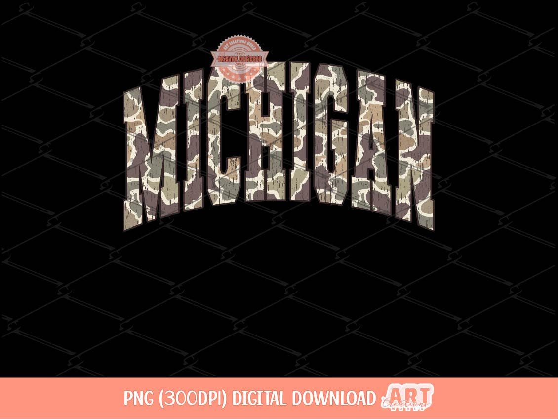 Michigan Grunge Camo PNG, Distressed Varsity Shirt Design (Digital Download)
