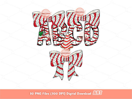 Christmas Tree Cake Alphabet PNG Bundle, Coquette Doodle Letters & Stethoscope Nurse Bow Clipart Download