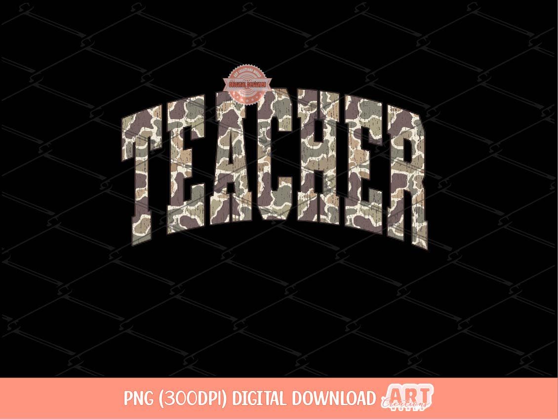 Teacher Grunge Camo PNG: Distressed Sublimation School Shirt Design (Digital Download)