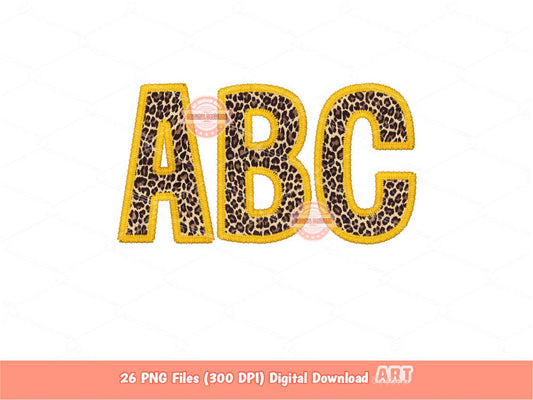 Gold Leopard Print Letters PNG, Faux Embroidery Alphabet Clipart (PNG Digital Download)