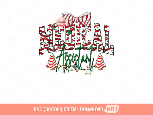 Medical Assistant Christmas Tree Cake PNG, Coquette Stethoscope bow Sublimation MA Shirt Design Download