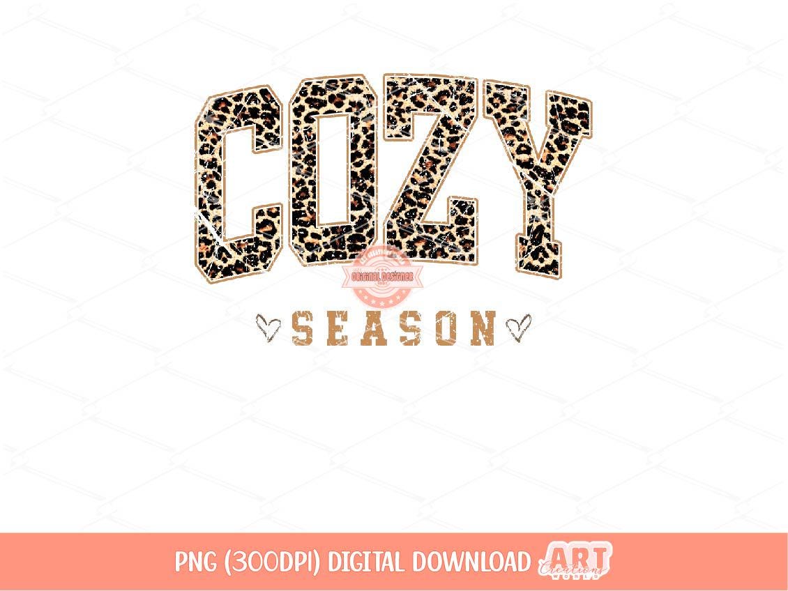 Cozy Season Leopard PNG, Retro Distressed Cheetah Print Sublimation Fall Shirt Design (Digital Download)