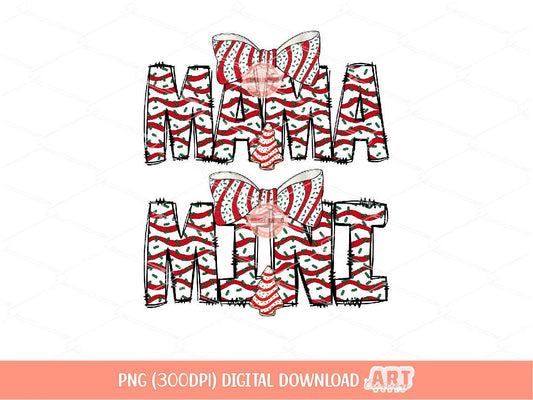 Mama Mini Christmas Tree Cake PNG, Coquette bow Sublimation Matching Shirt Design Digital Download