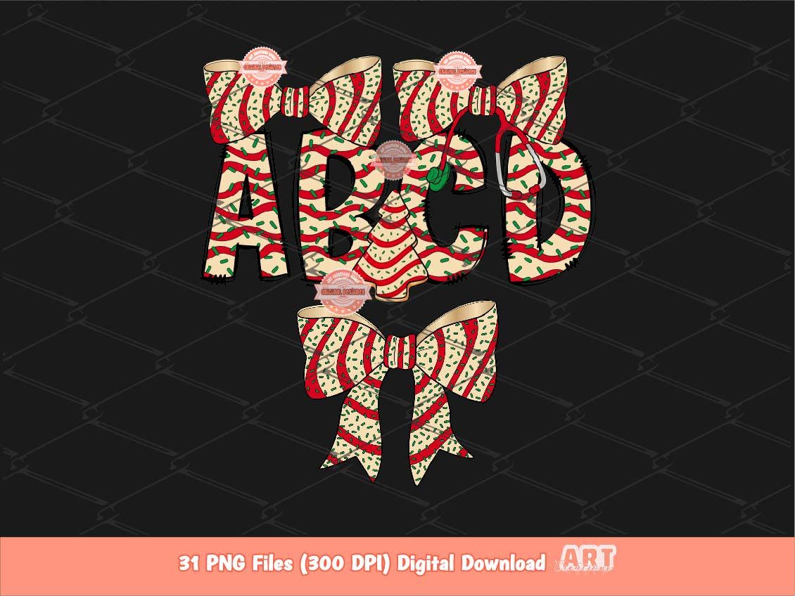 Christmas Tree Cake Alphabet PNG Bundle, Coquette Doodle Letters & Stethoscope Nurse Bow Clipart
