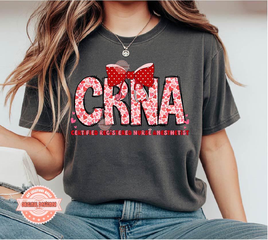 CRNA Valentine PNG, Coquette Certified Registered Nurse Anesthetist Sublimation Shirt Design Digital Download