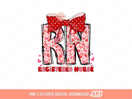 RN Valentine PNG, Coquette Registered Nurse Sublimation Shirt Design Digital Download