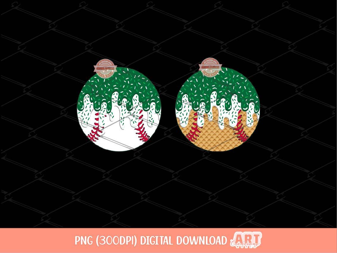 Drip Baseball PNG | Green & White Ice Cream Waffle Cone Sport Ball Clipart (Digital Download