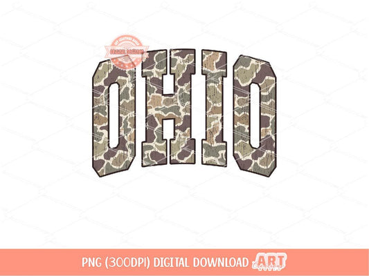 Ohio Grunge Camo PNG, Distressed Camouflage Varsity OH State Shirt Design