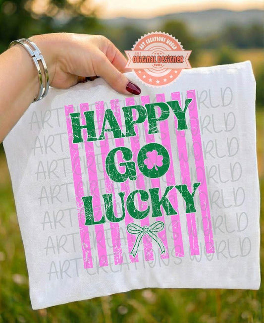 Happy Go Lucky PNG, Trendy Preppy St Patricks Day Sublimation Shirt Design