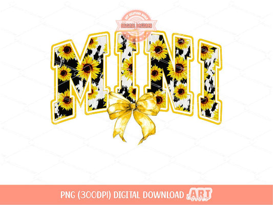 Mini Sunflower PNG, Coquette Cow Print Girls Sublimation Shirt Design (Digital Download)